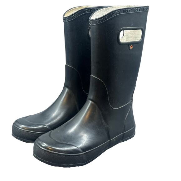 Bogs Youth Rain Boots Size 5 Black Rubber Waterproof Mid Calf Pull On Handles - Picture 1 of 10